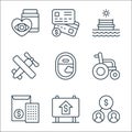 retirement line icons. linear set. quality vector line set such as financial advisor, real estate, will, wheelchair, travel,
