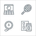 Retirement line icons. linear set. quality vector line set such as medication, blood pressure gauge, tennis racket