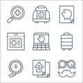 Retirement line icons. linear set. quality vector line set such as old man, financial presentation, blood pressure gauge, luggage