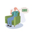 Retirement Money Concerns. Elderly man worried and Stressed About Bills and Financial. Flat vector cartoon illustration