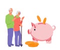 Retirement or pension savings concept with grandparents, flat vector illustration isolated. Royalty Free Stock Photo