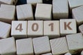 Retirement plan 401k, investment for senior concept, cube wooden Royalty Free Stock Photo