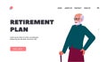 Retirement Plan Landing Page Template. Elderly Grey Haired Male Character. Old Ages Concept with Cheerful Senior Man