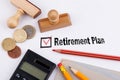 Retirement plan. Questionnaire with red cross on the white paper Royalty Free Stock Photo