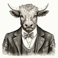 Vintage Cow In Troubadour Style: Hyper-detailed Fashion Illustration