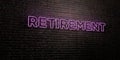 RETIREMENT -Realistic Neon Sign on Brick Wall background - 3D rendered royalty free stock image