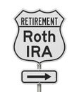 Retirement with Roth IRA plan route on a USA highway road sign Royalty Free Stock Photo