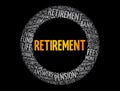 Retirement word cloud collage, concept background Royalty Free Stock Photo