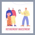 Retirements investments banner for advertising flyer flat vector illustration.