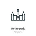 Retiro park outline vector icon. Thin line black retiro park icon, flat vector simple element illustration from editable monuments