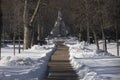 Retiro public park with a lot of snow, Madrid