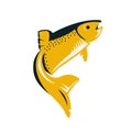 Reto style fish on the white background. Flat badge of of salmon. Vintage premium label.