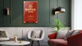 Retort Rum Print On Wall With Red Couch - Thechamba Style