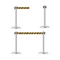 Retractable belt stanchion set, portable ribbon barrier.