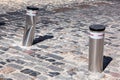 Retractable electric bollard metallic, crash car accident.