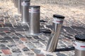 Retractable electric bollard metallic, crash car accident.