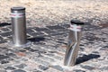 Retractable electric bollard metallic, crash car accident.