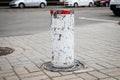 Retractable Electric Bollard. Metallic, and hydraulic for the control of road traffic