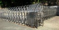 Retractable Stainless Steel Barrier Fence with Casters installed as a temporary fence, ready for use.