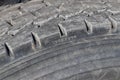 Retread tire on farm truck.