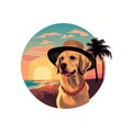 retriever wearing hat on the beach logo design emblem