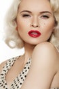 Retro 50s. Fashion pin-up model, lips make-up Royalty Free Stock Photo