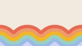 Retro abstract background with rainbow wave stripe in bottom and copy space. Vintage groovy frame in doodle style