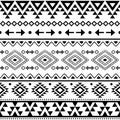 Tribal geometric Aztec seamless vector pattern, Navajo repetitive design in black pattern on white background Royalty Free Stock Photo