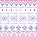 Tribal geometric Aztec seamless vector pattern, Navajo repetitive design in pink and purple pattern on white background Royalty Free Stock Photo