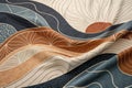Retro abstract fabric pattern with organic fluid waves in earth-tone colors. Royalty Free Stock Photo