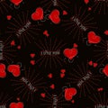 Retro abstract heart seamless pattern. Valentine day pattern with I love you text and hearts Royalty Free Stock Photo