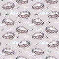 Retro aerostat vintage style watercolor seamless pattern isolated on grey.