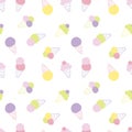 Retro aesthetic seamless pattern with ice creams in 1960s style. Sweet food summer print for T-shirt, textile and fabric. Royalty Free Stock Photo