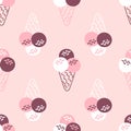 Retro aesthetic seamless pattern with simple ice creams. Sweet food summer print for T-shirt, textile and fabric. Hand drawn Royalty Free Stock Photo