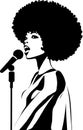 Retro afro american singer girl silhouette. African female sings to microphone illustration. Music pop disco rnb jazz vocal