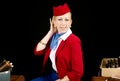 Retro Airline Stewardess Preparing for Work