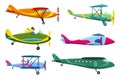 Retro airplane set. Collection of old aiplane aircraft. Different types of plane. Vector icons illustration Royalty Free Stock Photo