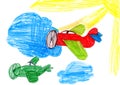 Retro airplanes. children drawing