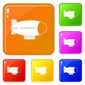 Retro airship icons set vector color