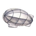 Retro airship vintage style watercolor illustration isolated. Royalty Free Stock Photo