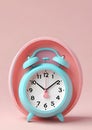 Retro alarm clock on a background. 3D rendering.Time concept.