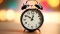 Retro alarm clock on bokeh background, close-up. Generative AI Royalty Free Stock Photo