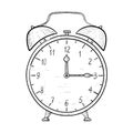 Retro alarm clock. Hand drawn sketch. Quarter past twelve Royalty Free Stock Photo