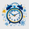 Retro Alarm Clock with Snowflakes and Stars, Ideal for Winter-Themed Designs, Illustrations, and Festive Celebrations