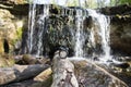 Retro alarm clock on waterfall background. Abstract photo of time Royalty Free Stock Photo