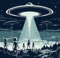 Retro aliens attack poster vector illustration Generative AI