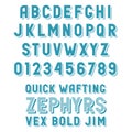 Retro alphabet with convex letters sans-serif with shadows