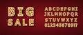 Retro alphabet from Edison lamps. For registration of advertising signs, banners, posters. On red background.