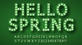 Retro alphabet made from round lamps. For registration of advertising signs, banners, posters. In green colour.