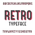 Retro Alphabet Vector Font. Extruded type letters and numbers. Royalty Free Stock Photo